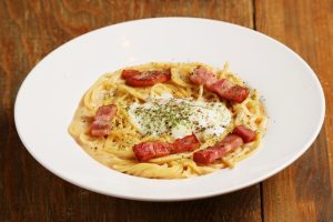 Soft-boiled egg carbonara